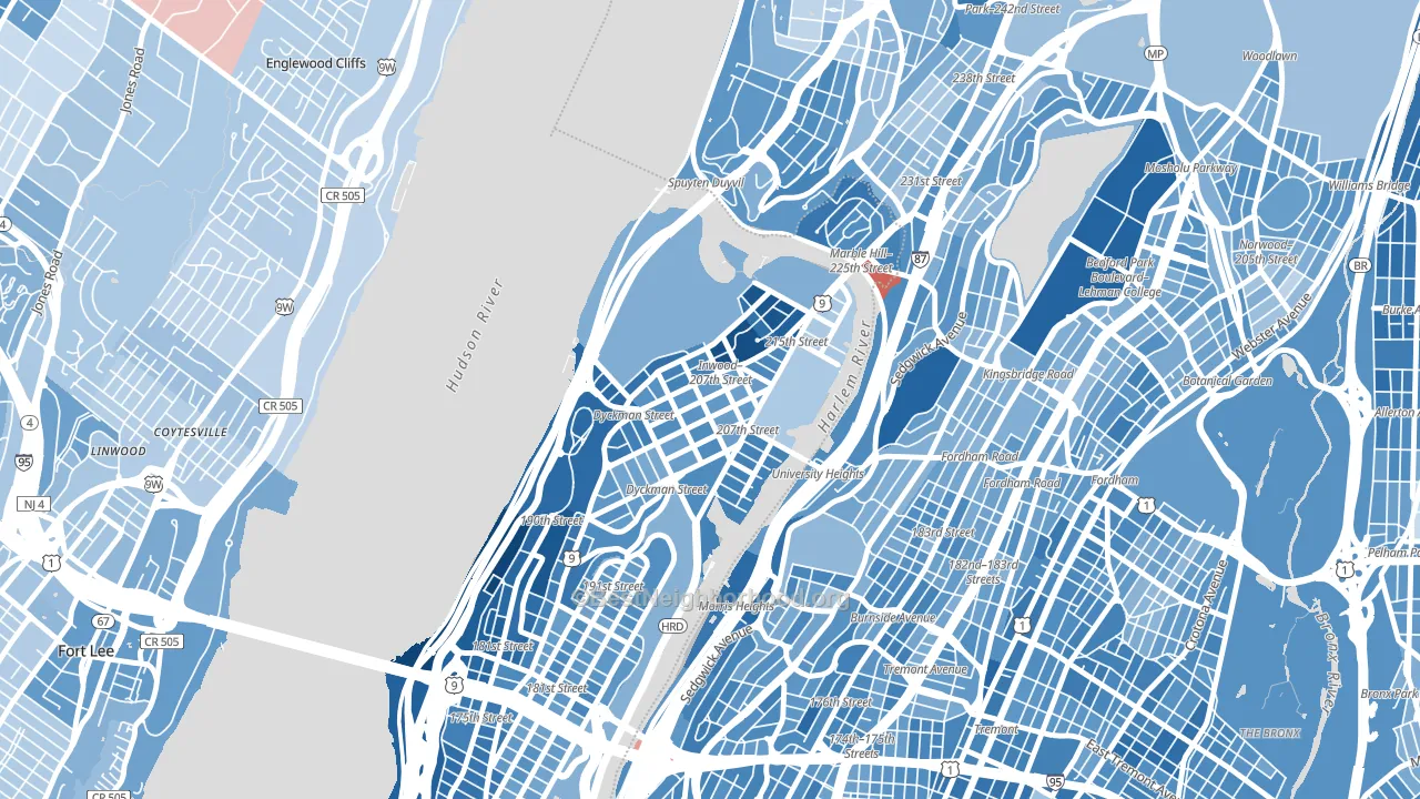 10034, NY block-group political-lean map