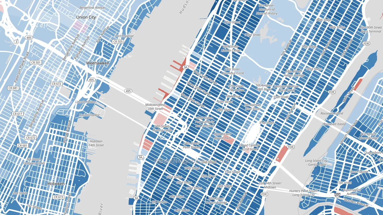 10036, NY block-group political-lean map