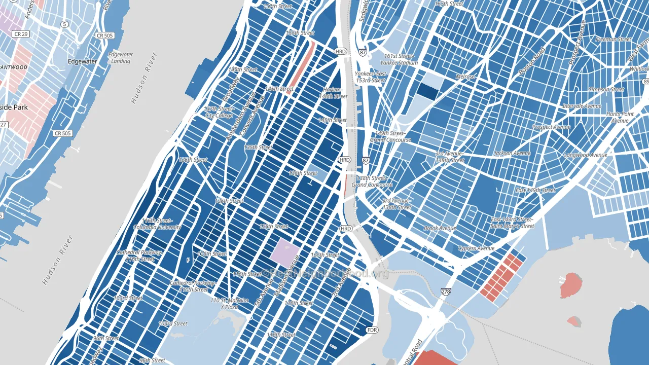 10037, NY block-group political-lean map