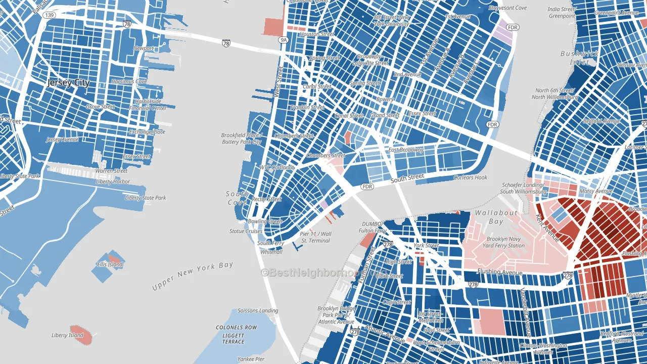 10038, NY block-group political-lean map