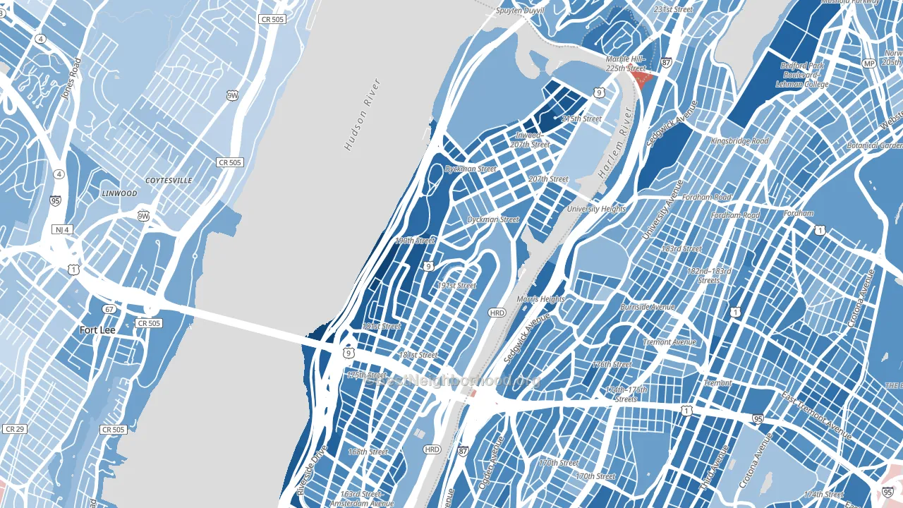 10040, NY block-group political-lean map