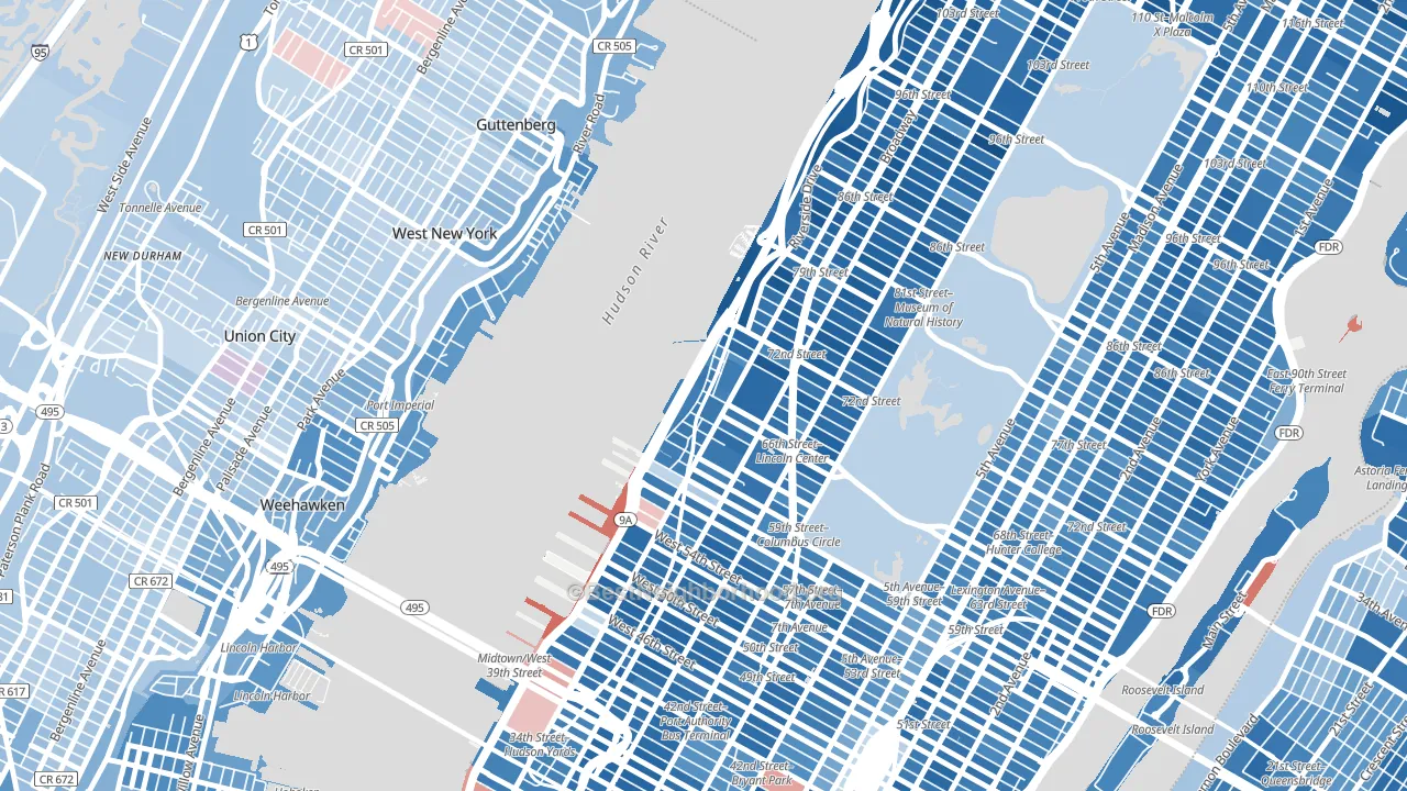 10069, NY block-group political-lean map