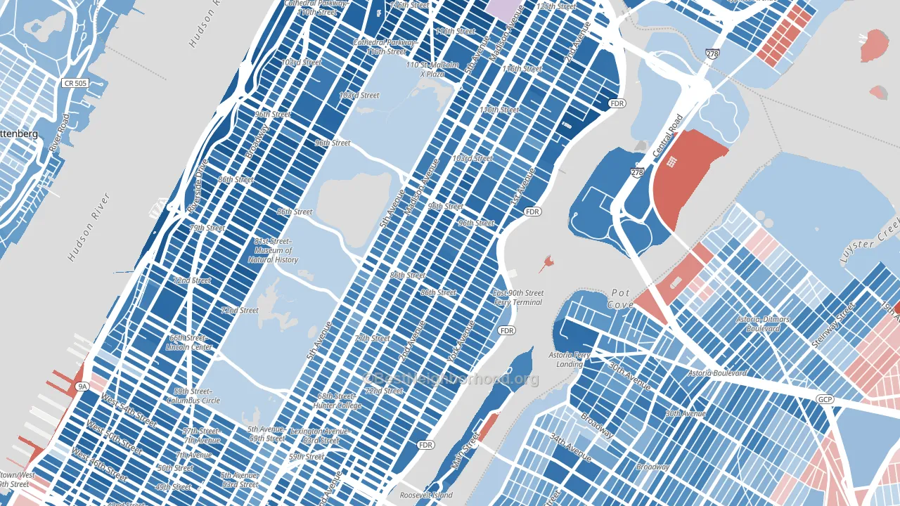 10128, NY block-group political-lean map