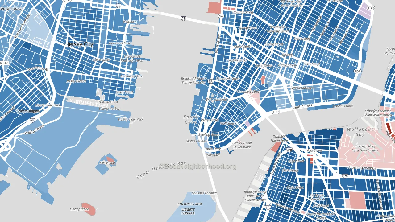 10280, NY block-group political-lean map