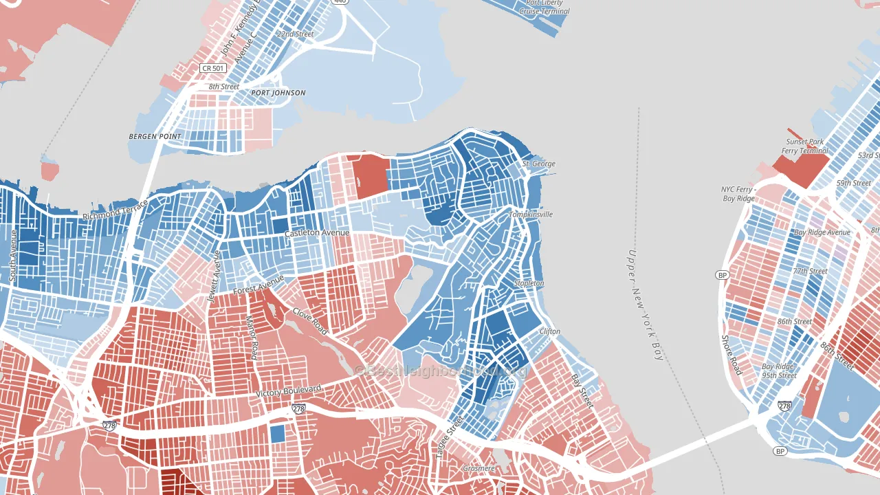 10301, NY block-group political-lean map