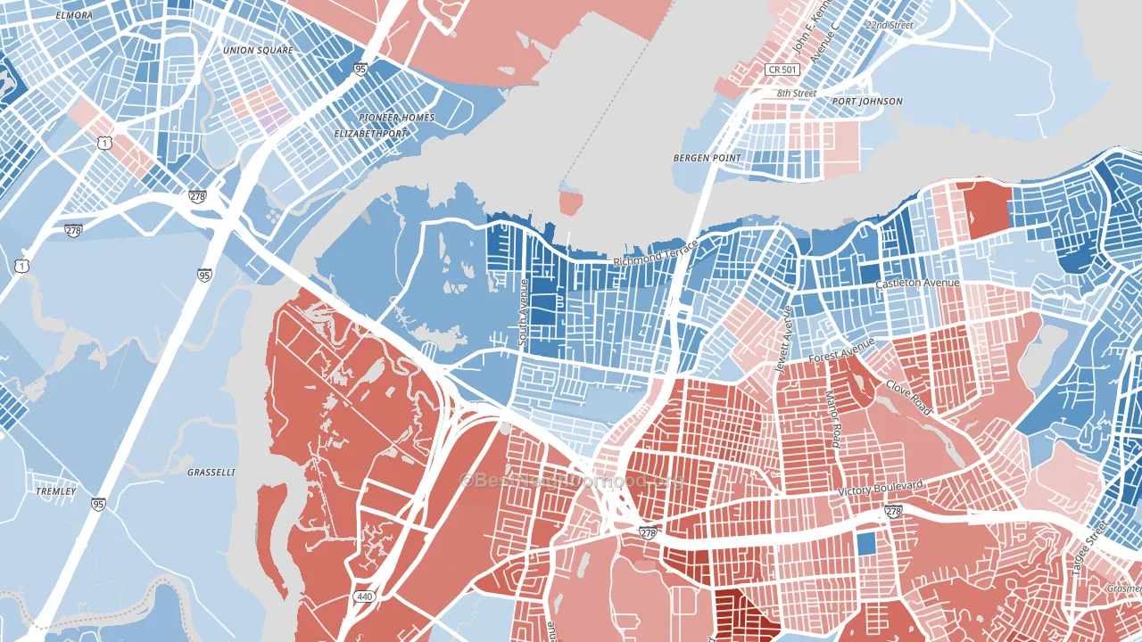 10303, NY block-group political-lean map