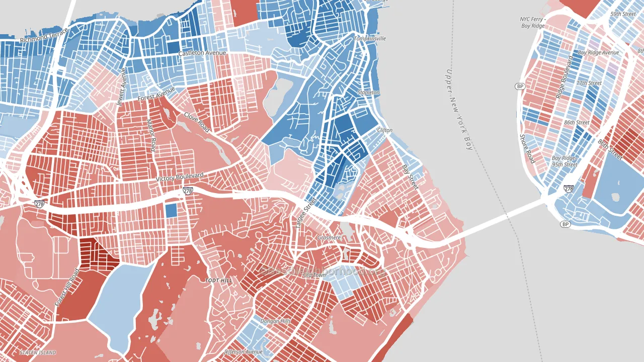 10304, NY block-group political-lean map