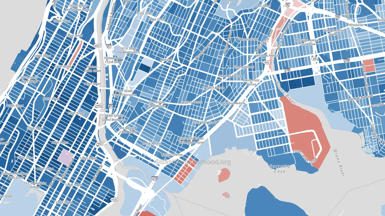 10455, NY block-group political-lean map