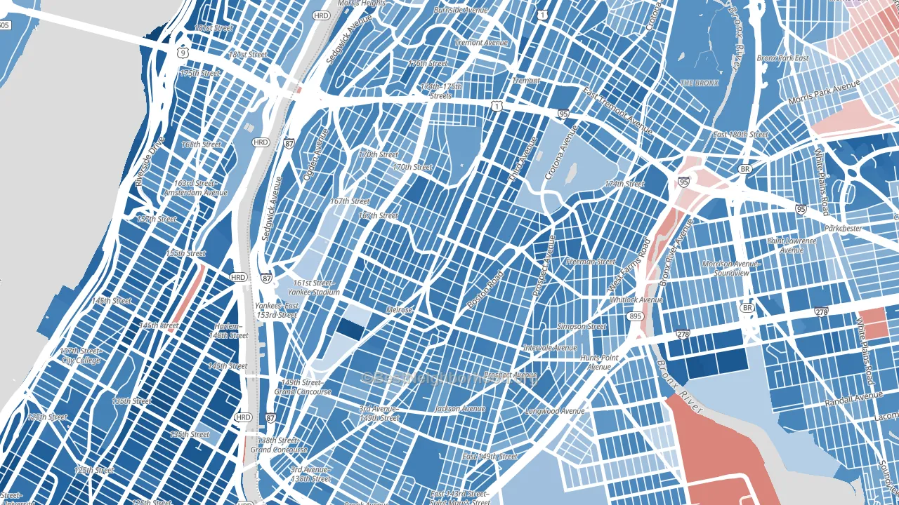 10456, NY block-group political-lean map