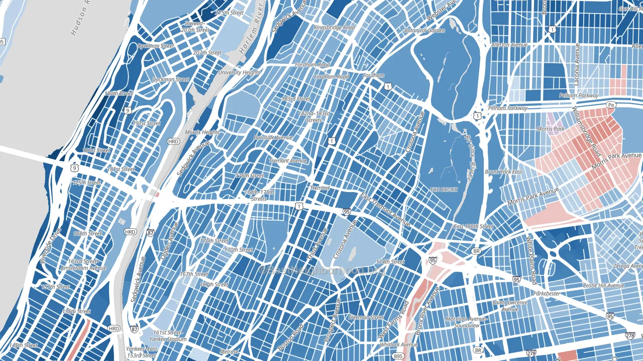 10457, NY block-group political-lean map