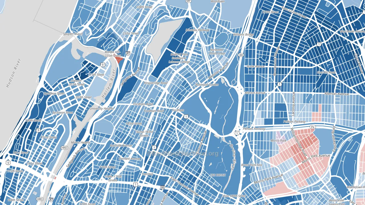 10458, NY block-group political-lean map