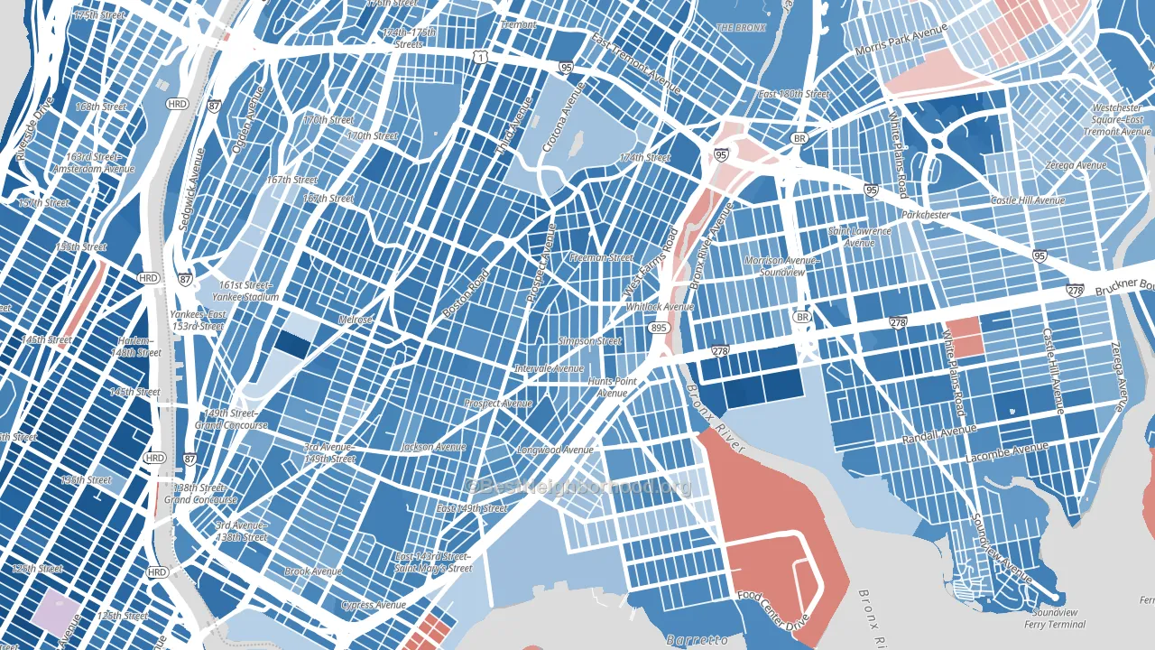 10459, NY block-group political-lean map