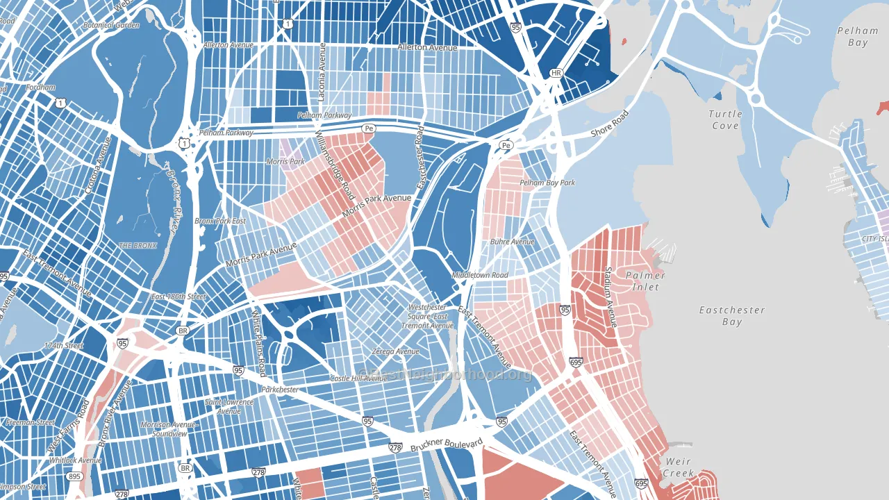10461, NY block-group political-lean map