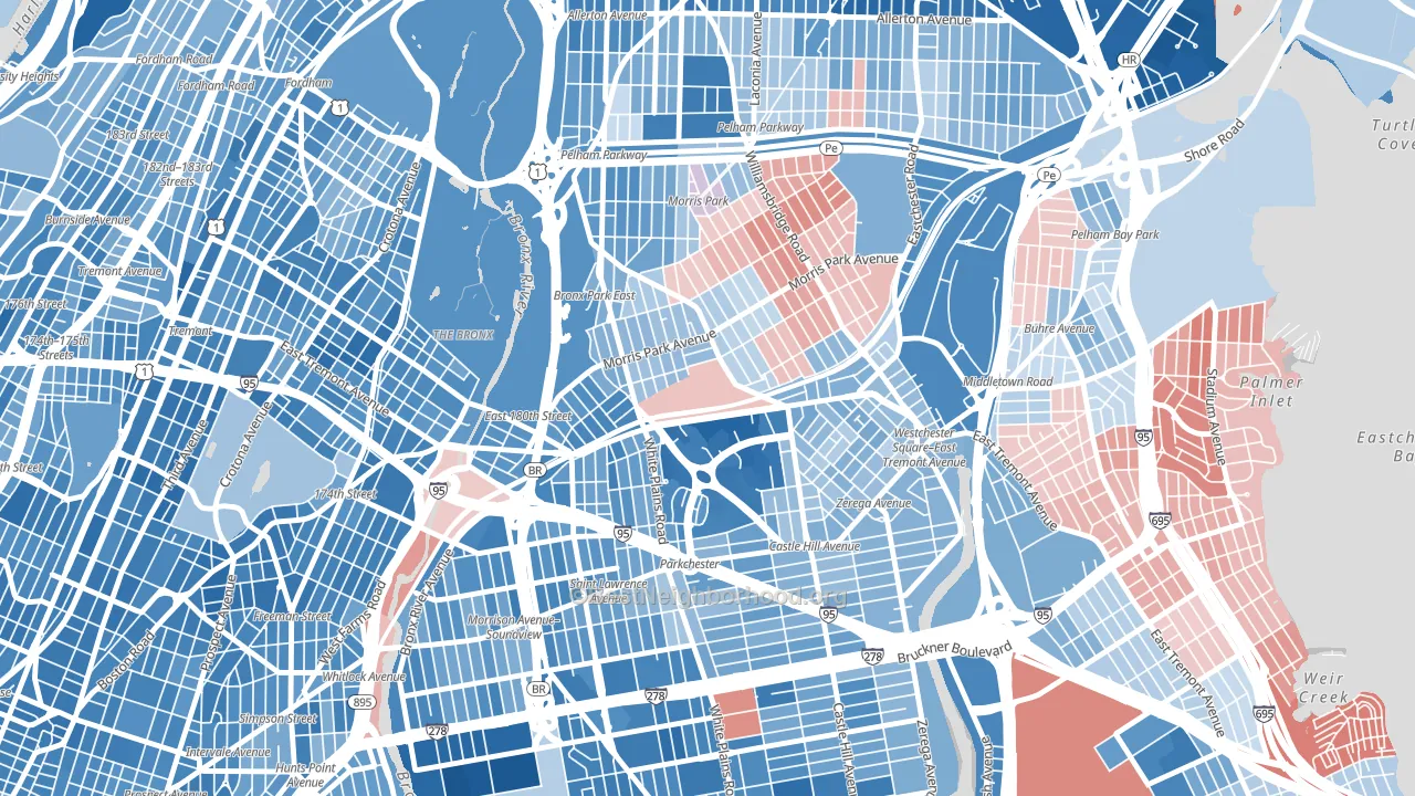 10462, NY block-group political-lean map