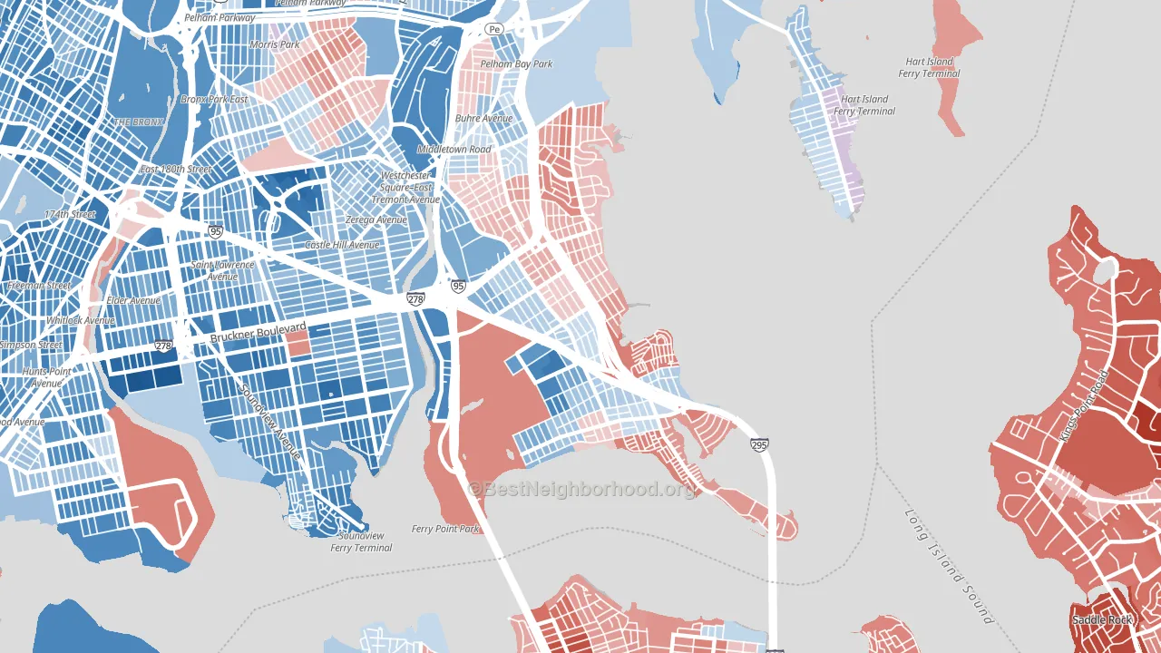 10465, NY block-group political-lean map