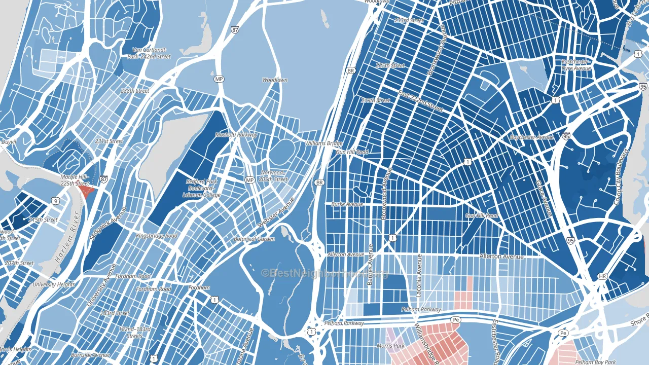 10467, NY block-group political-lean map