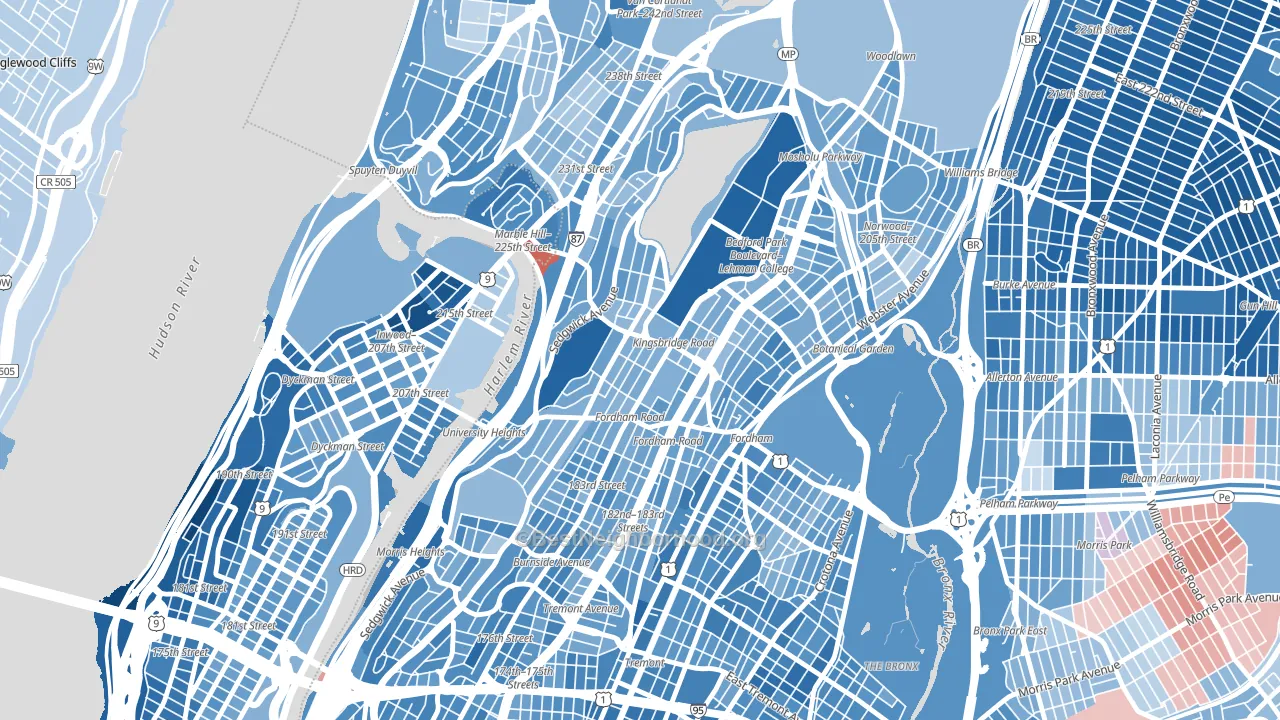 10468, NY block-group political-lean map