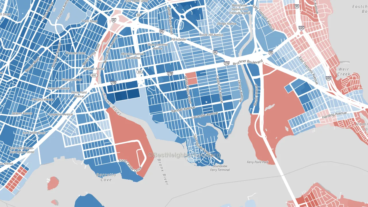 10473, NY block-group political-lean map