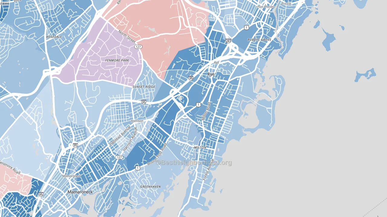 10580, NY block-group political-lean map