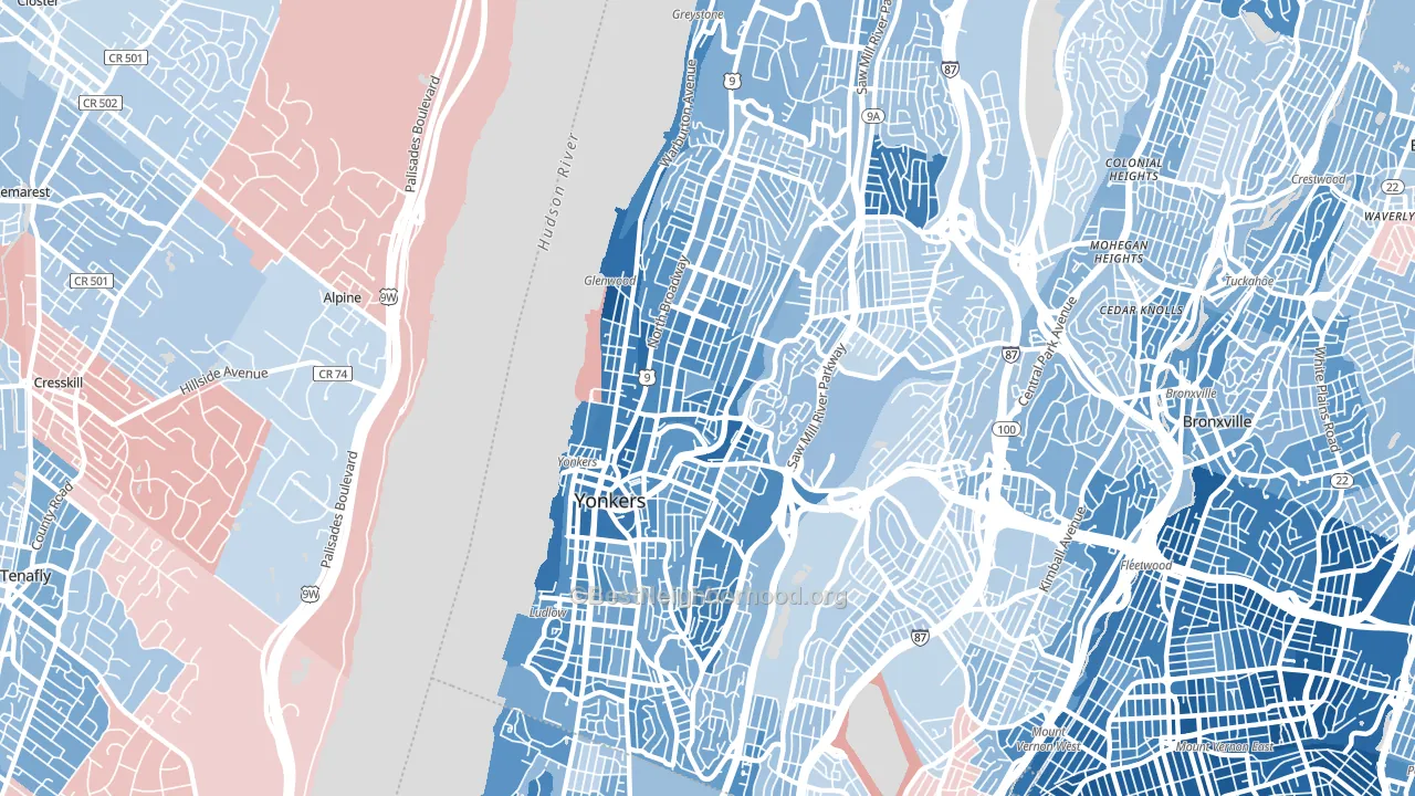 10701, NY block-group political-lean map