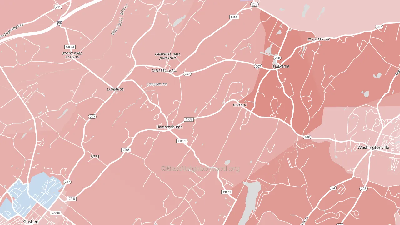 10916, NY block-group political-lean map