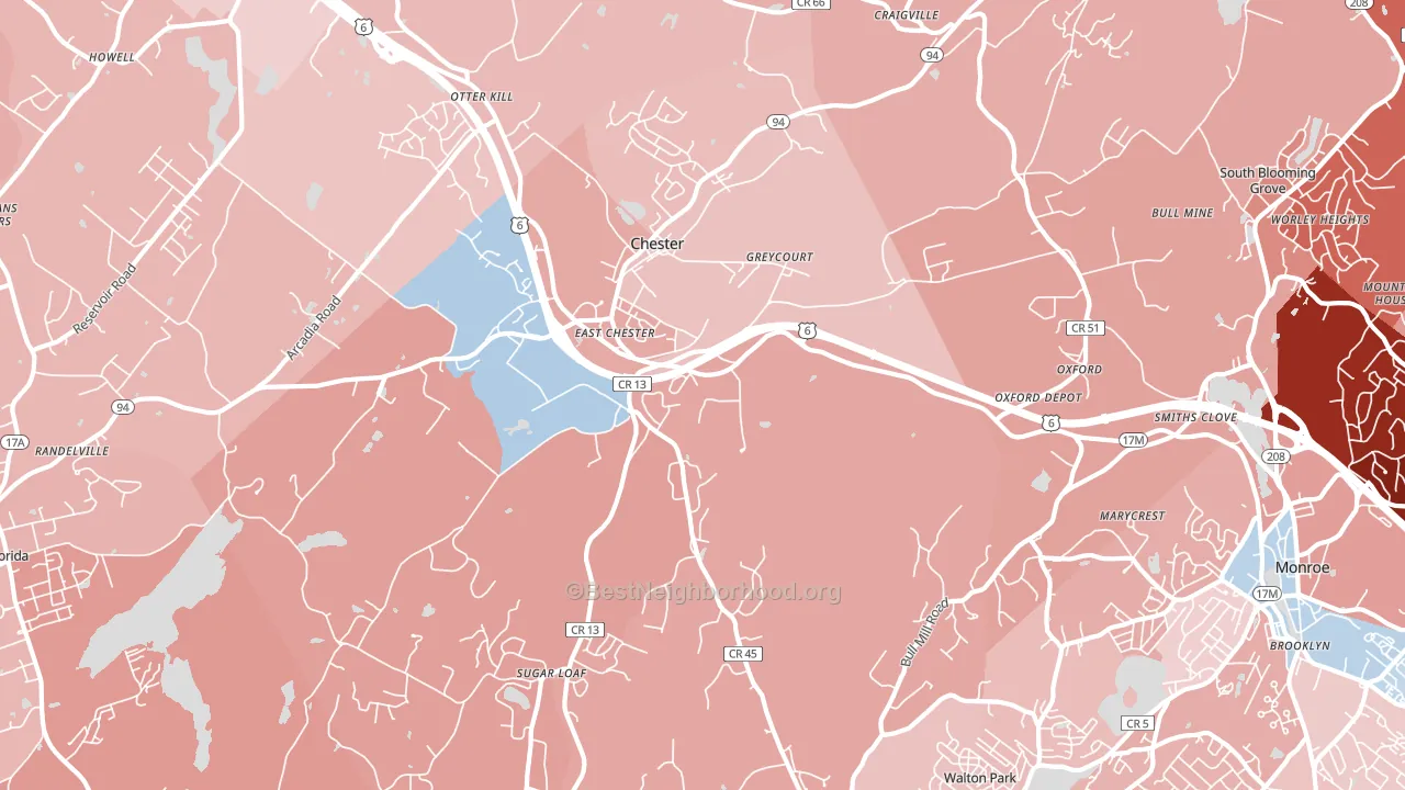 10918, NY block-group political-lean map