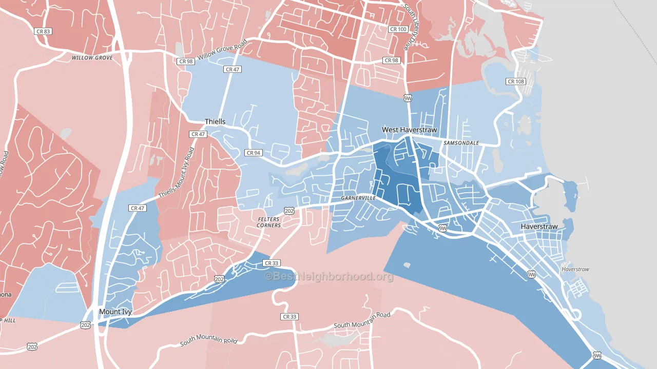 10923, NY block-group political-lean map