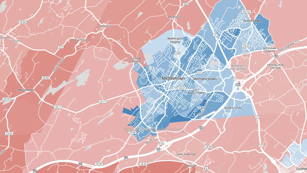 10940, NY block-group political-lean map