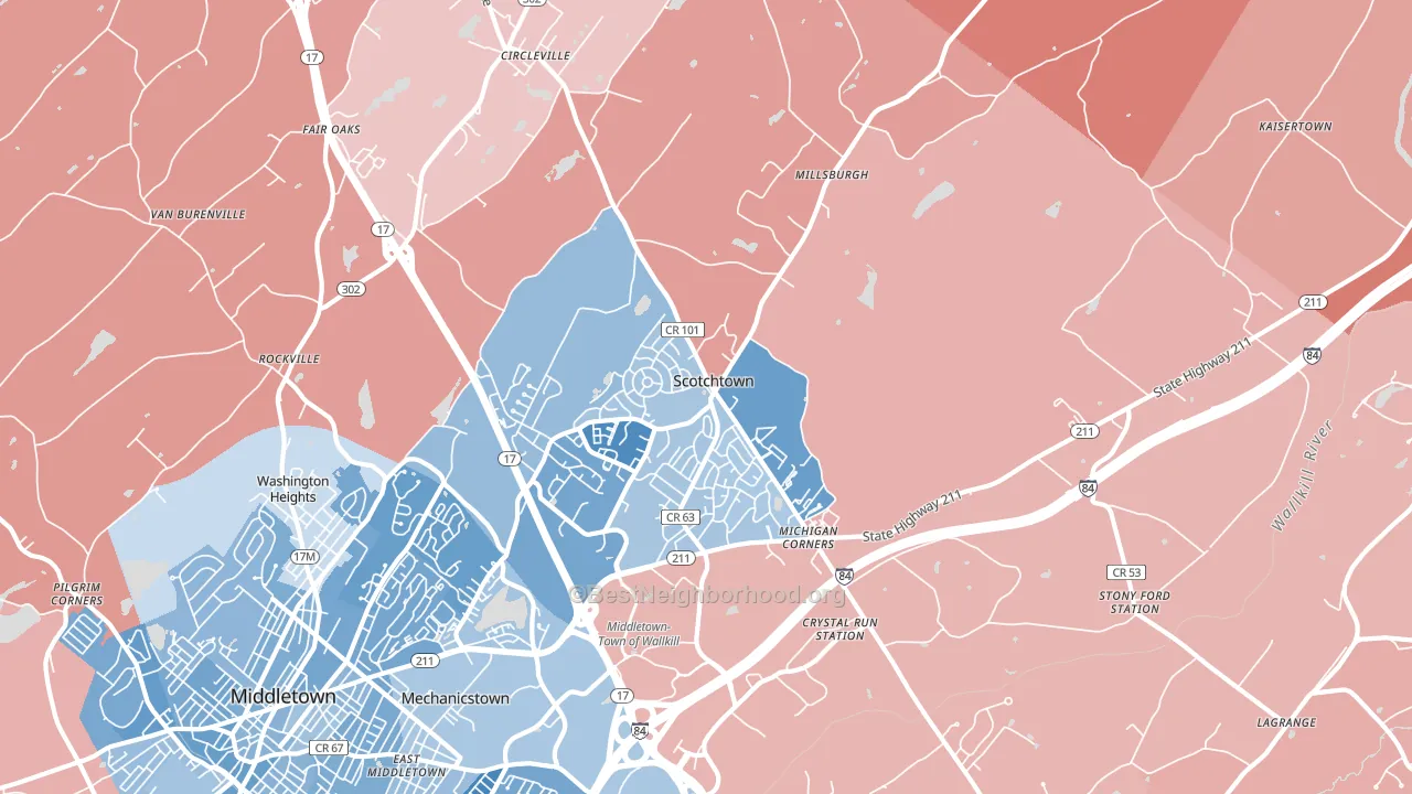 10941, NY block-group political-lean map