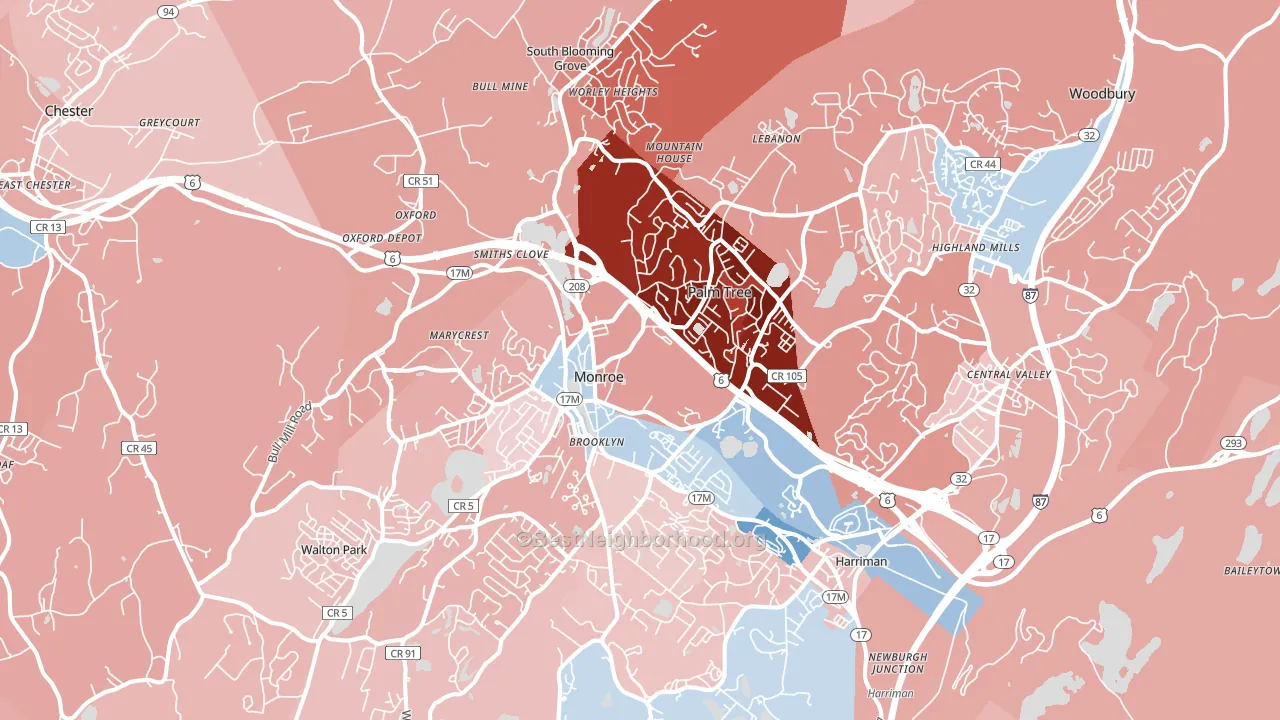 10950, NY block-group political-lean map