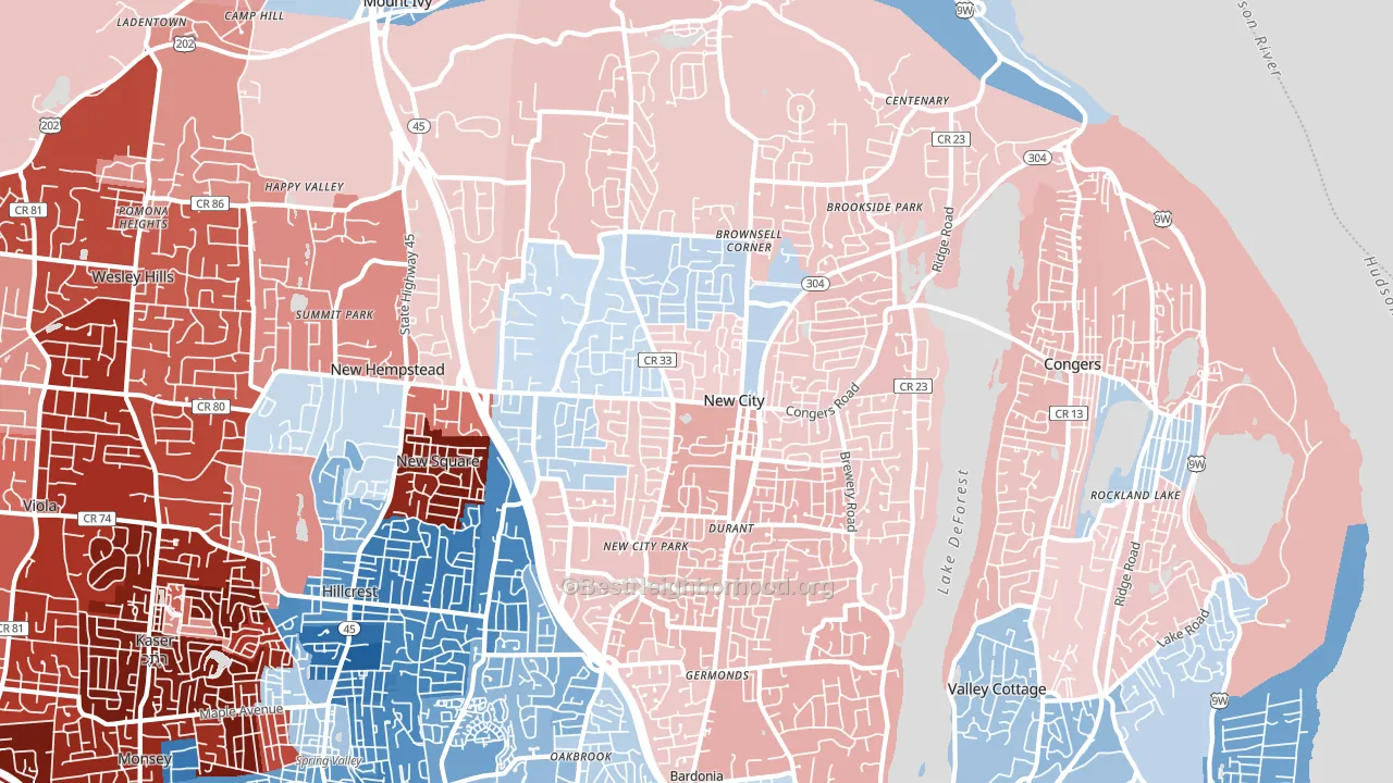 10956, NY block-group political-lean map
