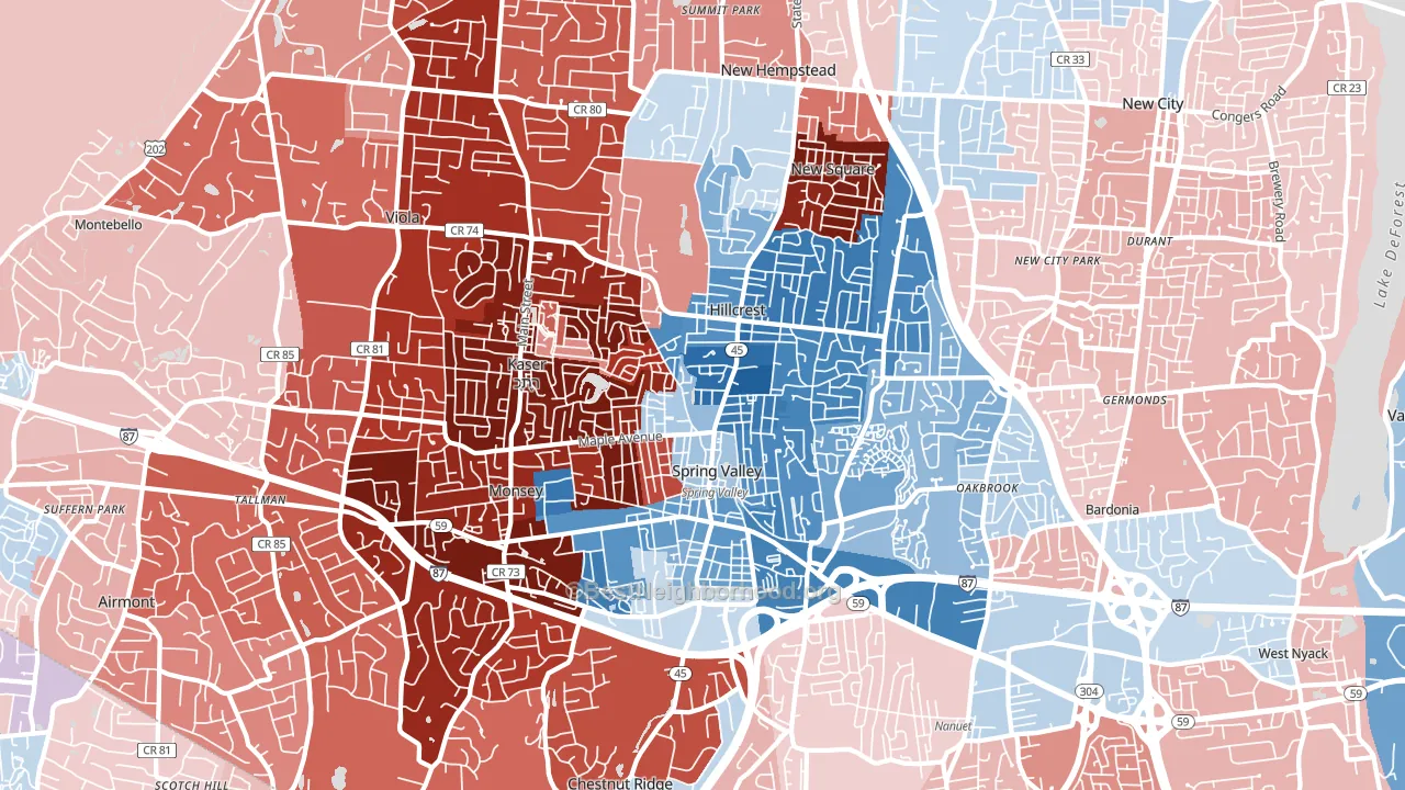10977, NY block-group political-lean map