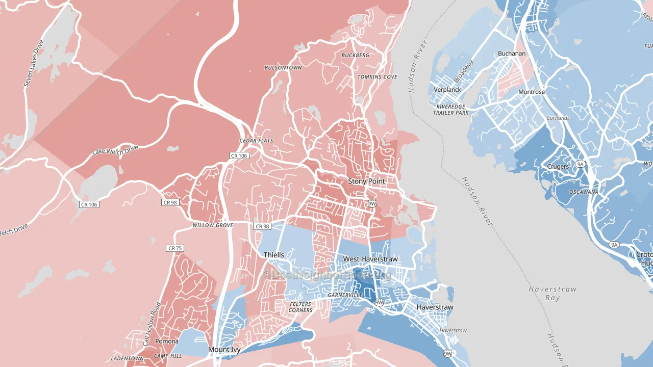 10980, NY block-group political-lean map
