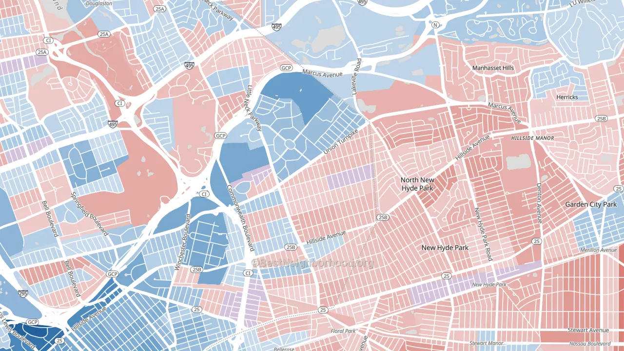 11004, NY block-group political-lean map