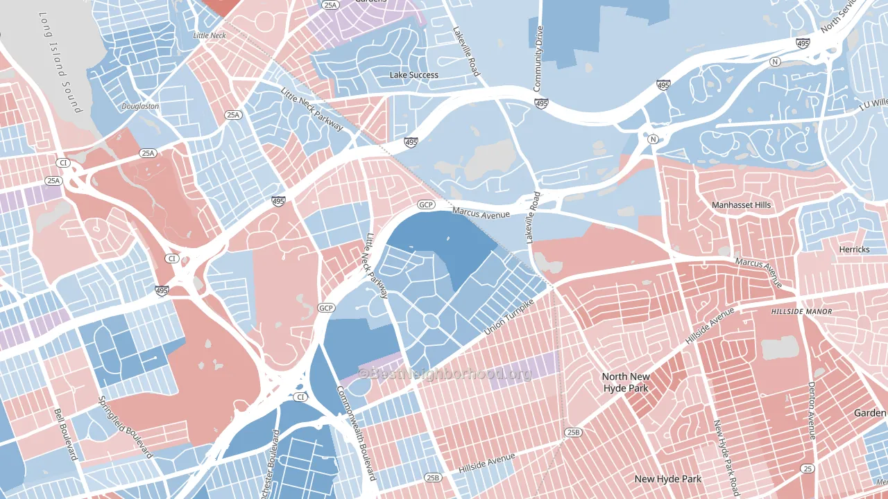 11005, NY block-group political-lean map