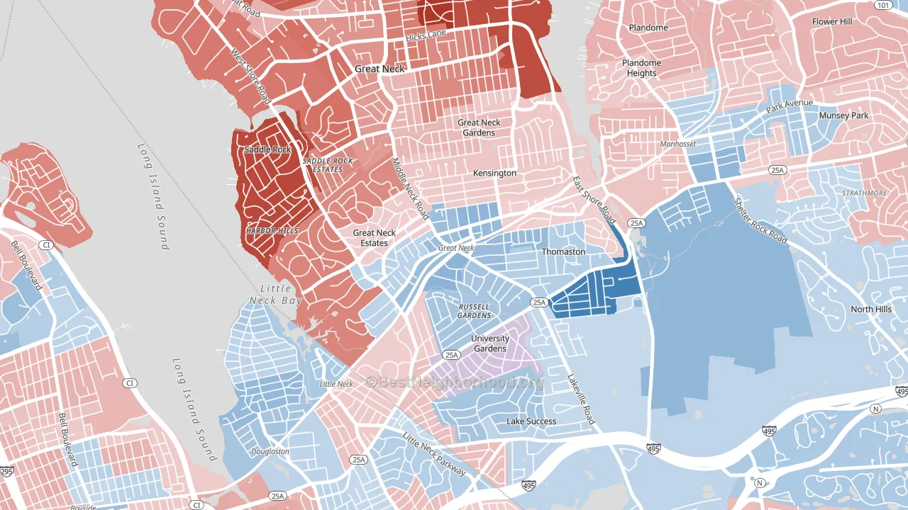 11021, NY block-group political-lean map