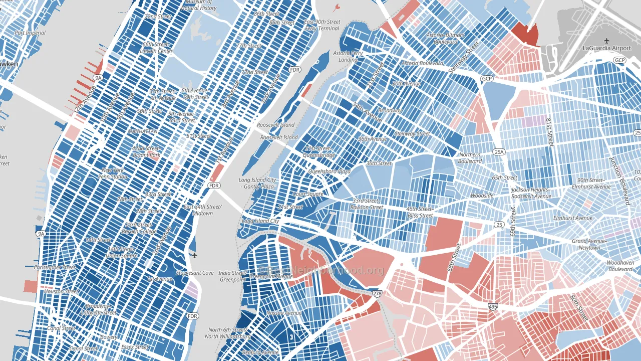 11101, NY block-group political-lean map