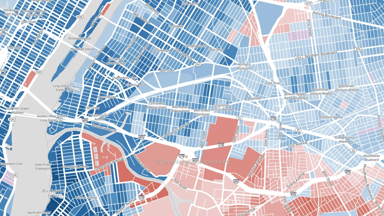 11104, NY block-group political-lean map