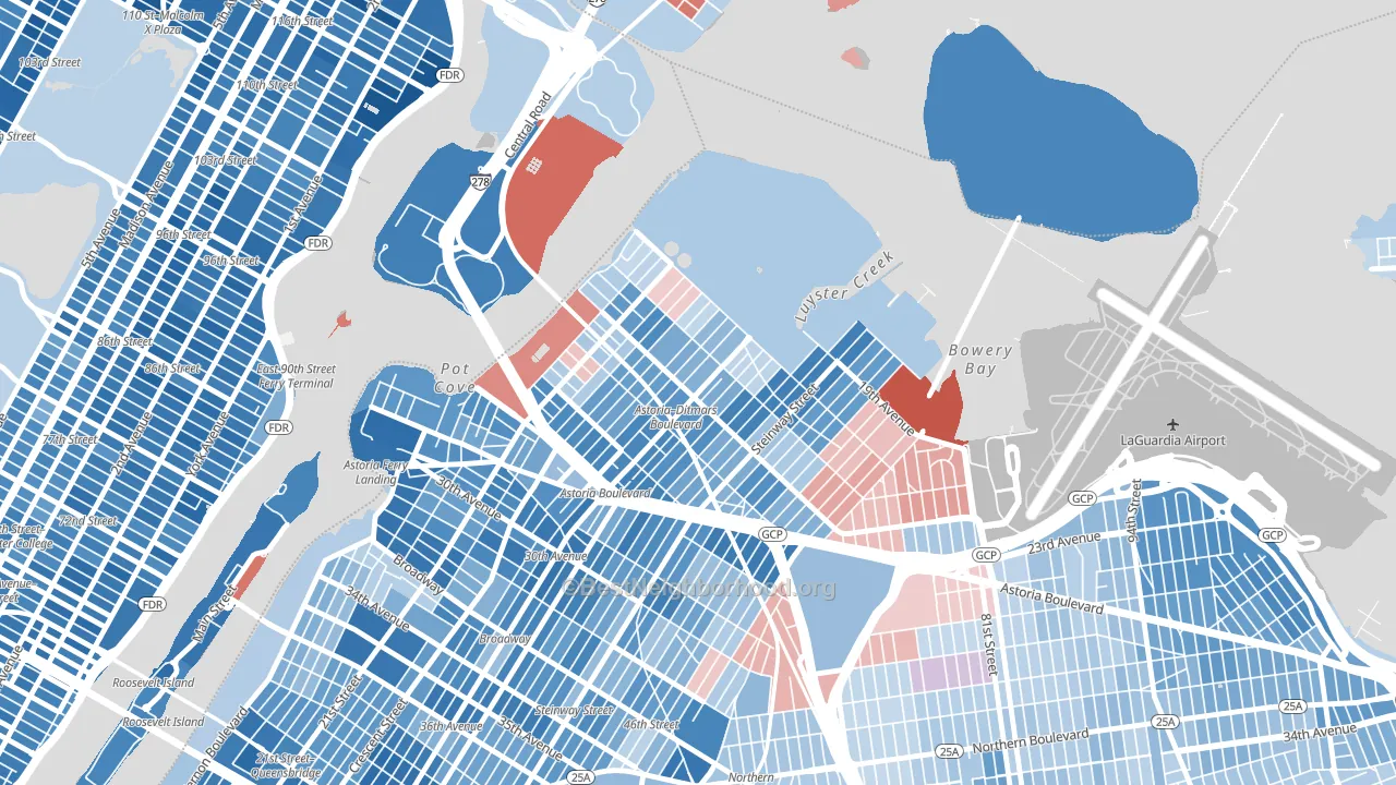 11105, NY block-group political-lean map