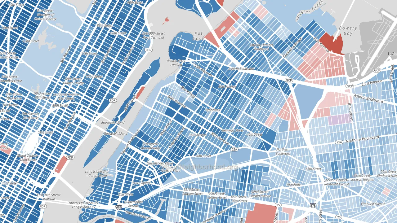 11106, NY block-group political-lean map