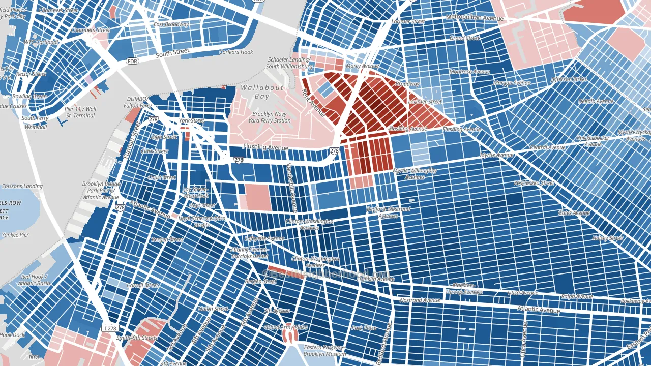 11205, NY block-group political-lean map