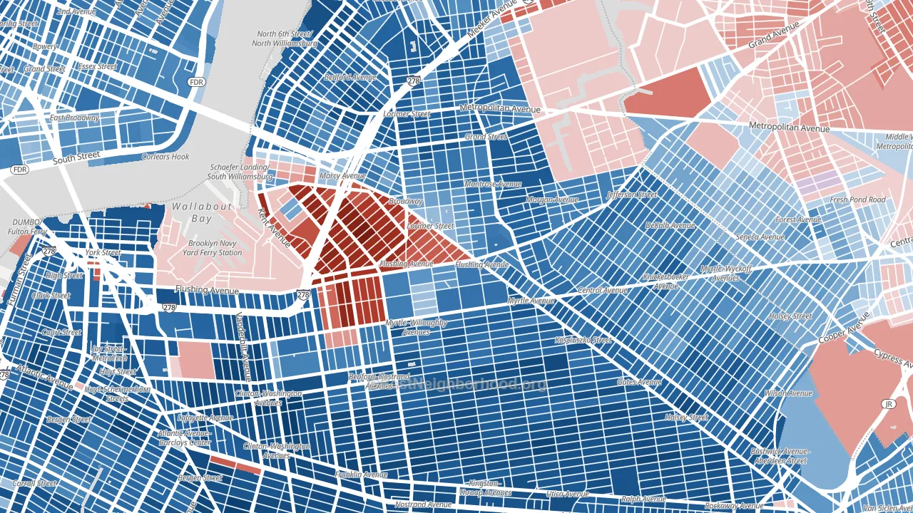 11206, NY block-group political-lean map