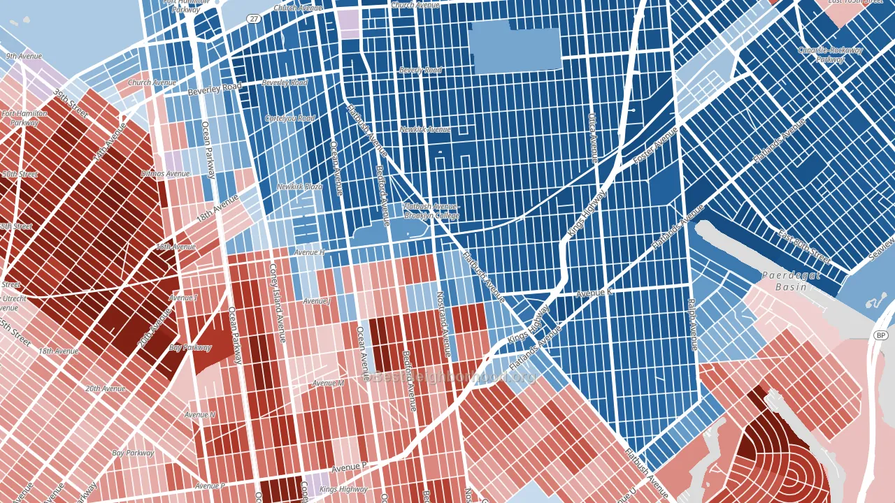 11210, NY block-group political-lean map