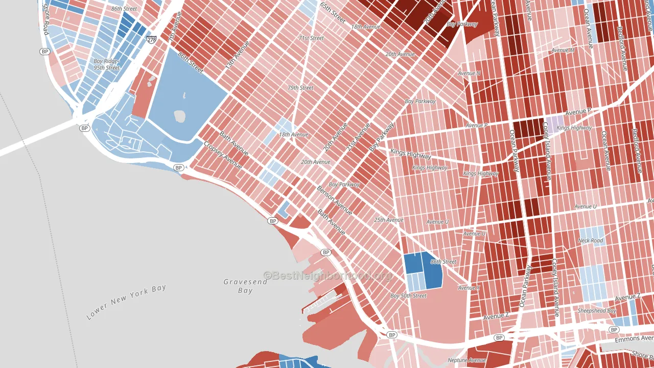 11214, NY block-group political-lean map