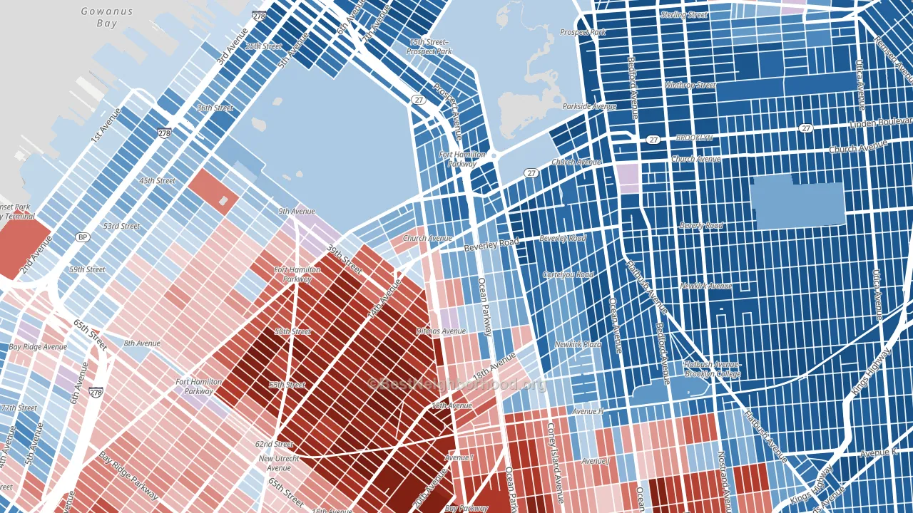 11218, NY block-group political-lean map