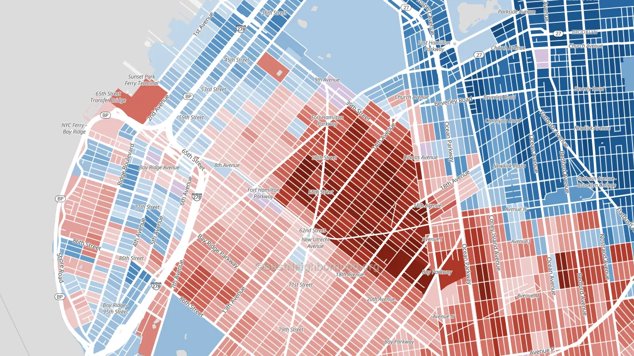 11219, NY block-group political-lean map