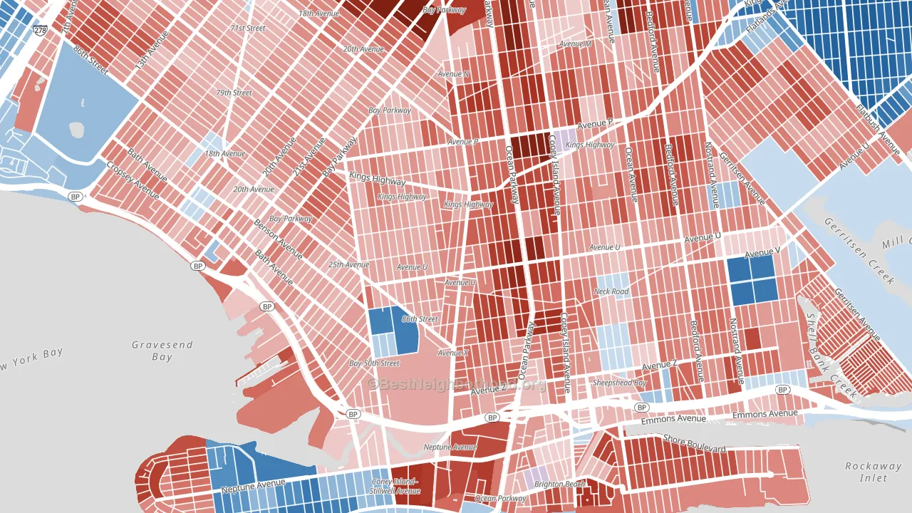 11223, NY block-group political-lean map