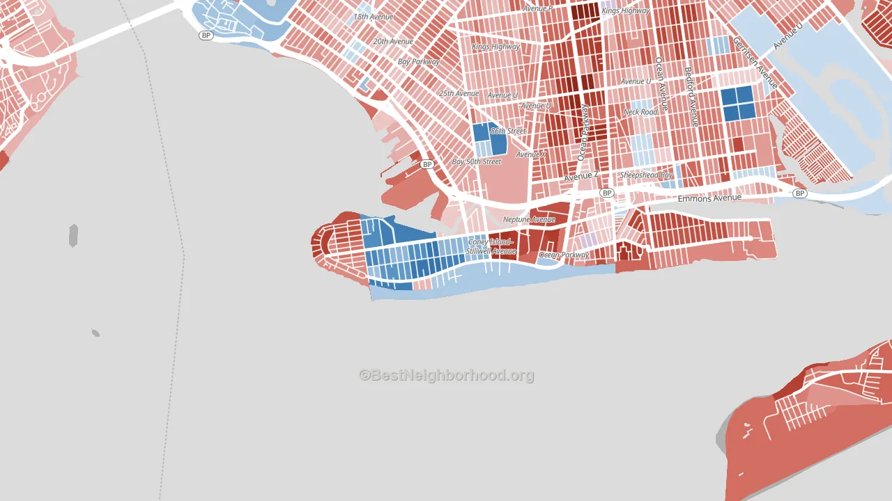 11224, NY block-group political-lean map
