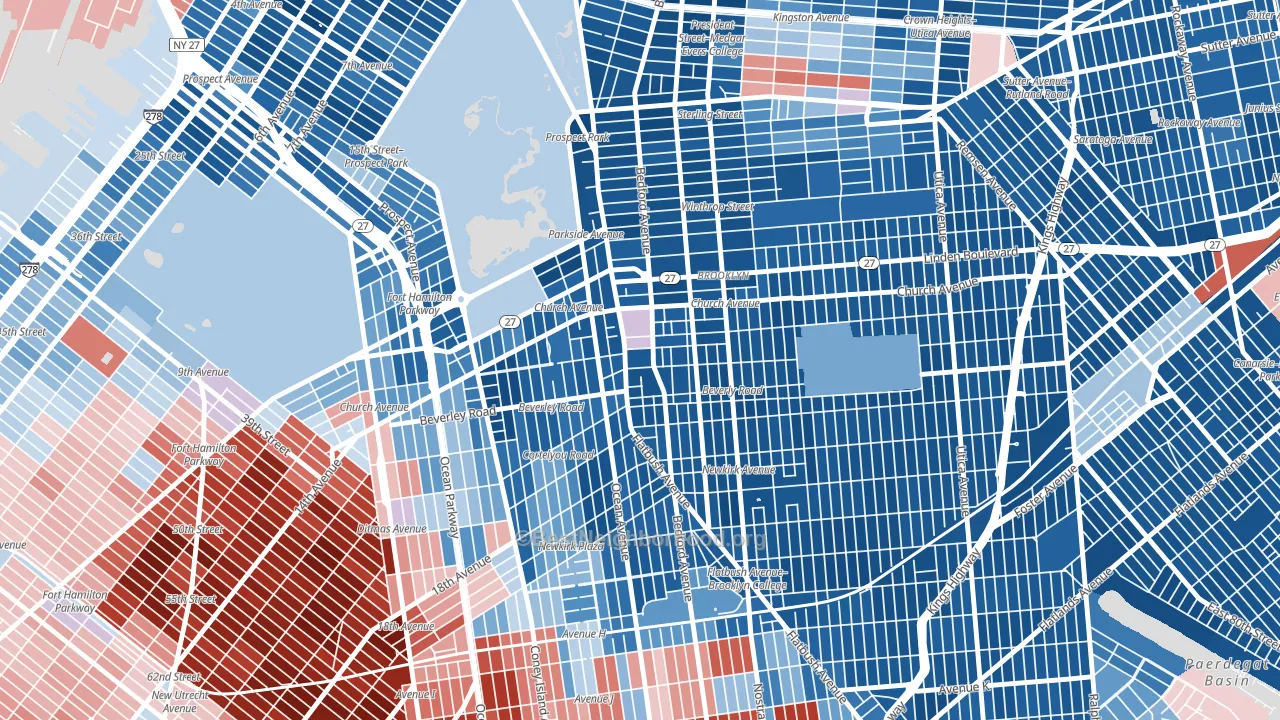 11226, NY block-group political-lean map