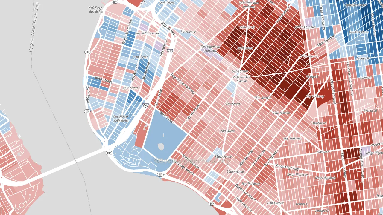 11228, NY block-group political-lean map